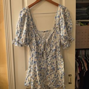 Free People Blue and Cream Floral Romper